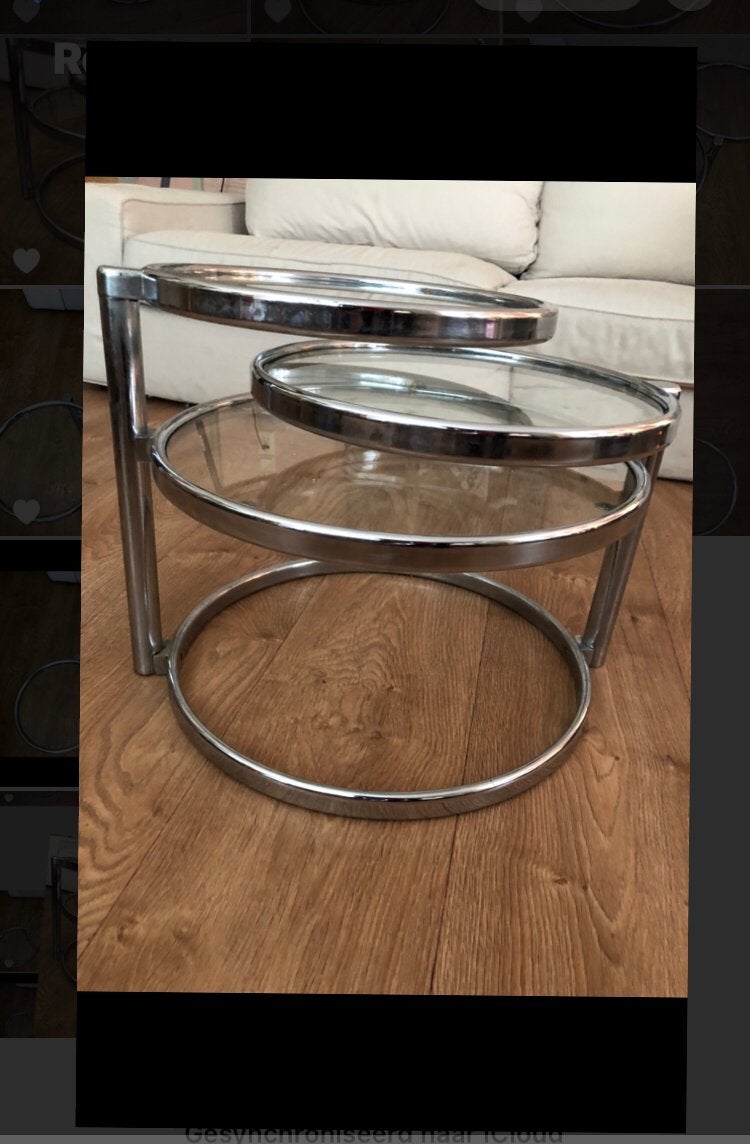 LEITMOTIV, ”Dubble Swivel” Tafel ,Glas, Chroom, SPACE AGE, Gebruikt, 100 tot 150 cm, Bauhauss, Space age, retro, vintage , chroom , modern , design