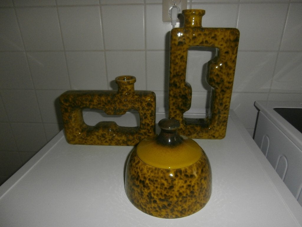Groen aardewerk decoratie vazen en pot met deksel, Met deksel, Ophalen of Verzenden, Zo goed als nieuw, Steen/keramiek
