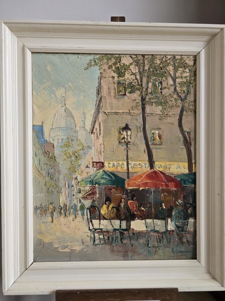 Prachtig Schilderij 'Place du Tertre Parijs' – Stijl Burnett, Antiek en Kunst, Ophalen of Verzenden