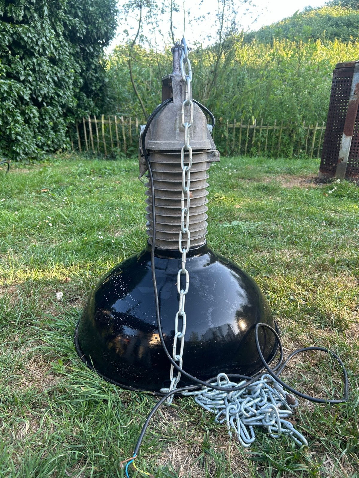 Vintage Philips Industriële Hanglamp - Zwart Emaille, Ophalen, Gebruikt, Metaal, E27 (groot)