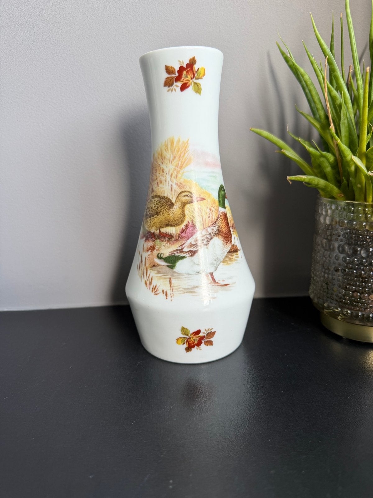 Vintage vaasje met fazant en eenden motief, Ophalen of Verzenden
