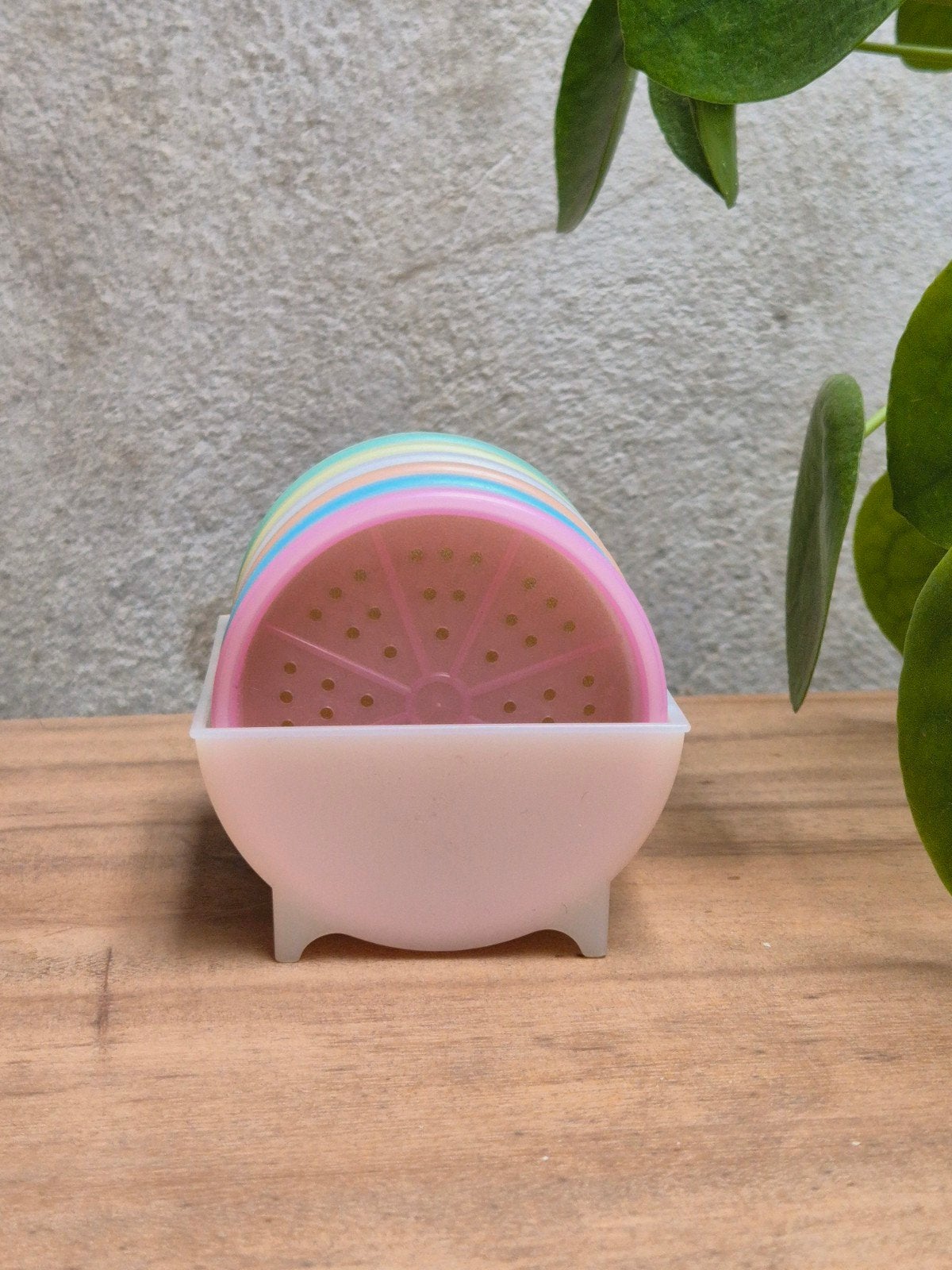 Vintage Tupperware Onderzetters Set met Houder, Gebruikt, Tupperware, Blauw, Overige typen