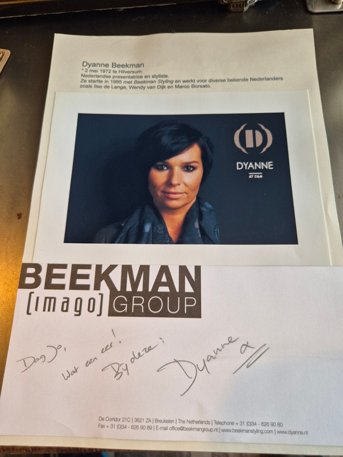Gesigneerde foto Dyanne Beekman, Ophalen of Verzenden, Gebruikt, Foto of Kaart, Gesigneerd