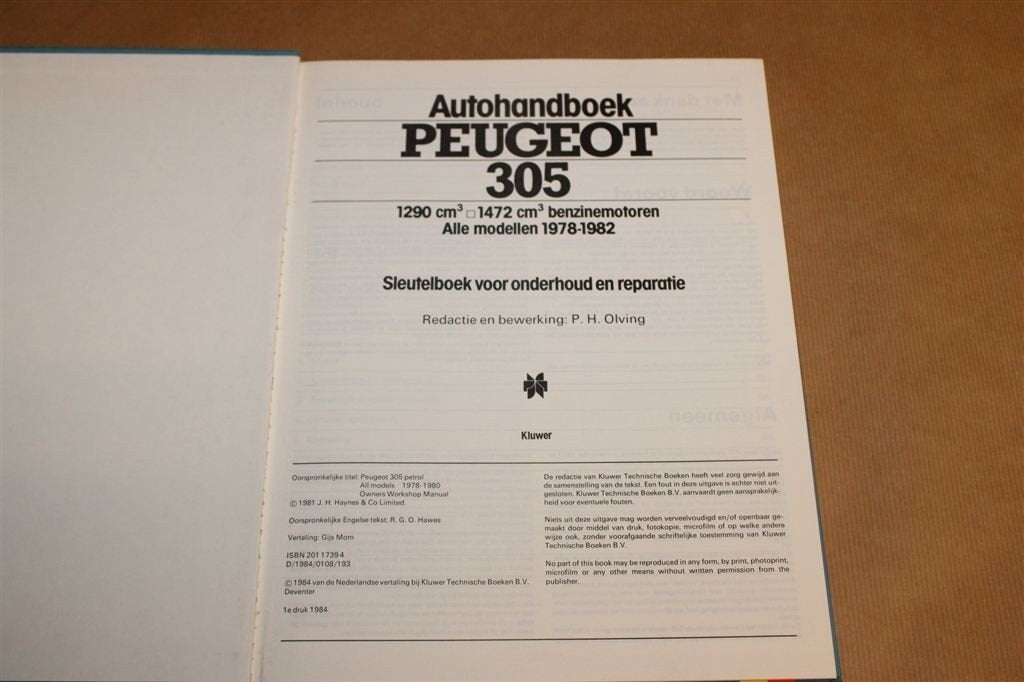 Autohandboek Peugeot 305 — Alle Modellen 1978-1982, Auto diversen, Handleidingen en Instructieboekjes, Ophalen of Verzenden