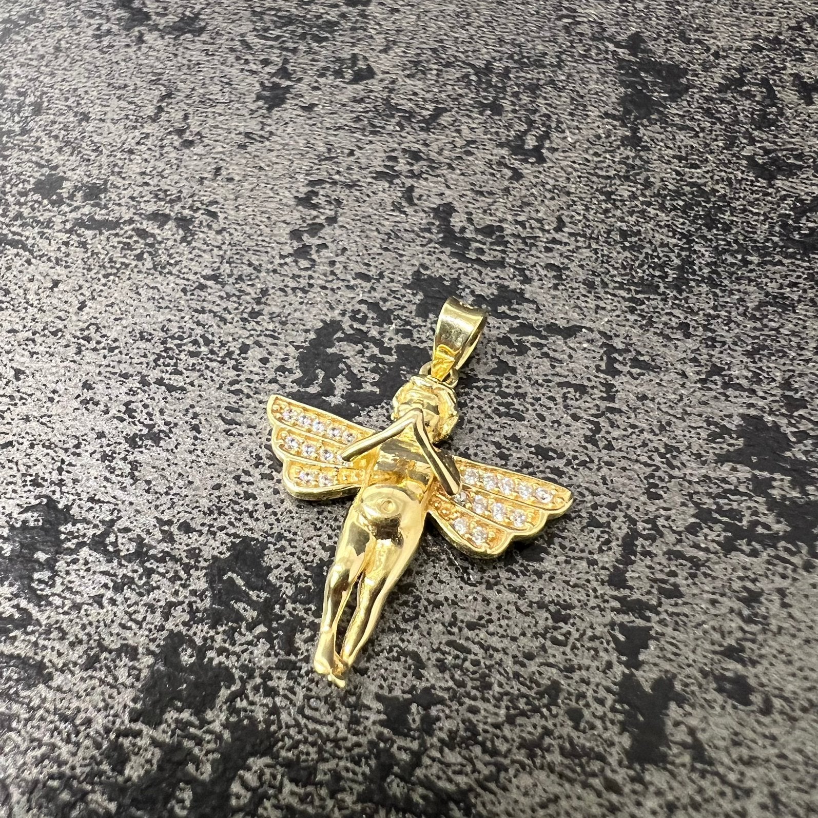 14k gouden engel hanger, Nieuw, Ophalen of Verzenden, Kruis of Symbool, Goud