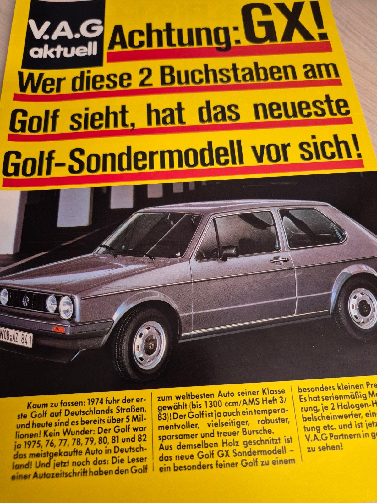 Volkswagen Golf 1 GX ACTIEMODEL FOLDER izgst, Ophalen of Verzenden, Zo goed als nieuw, Volkswagen