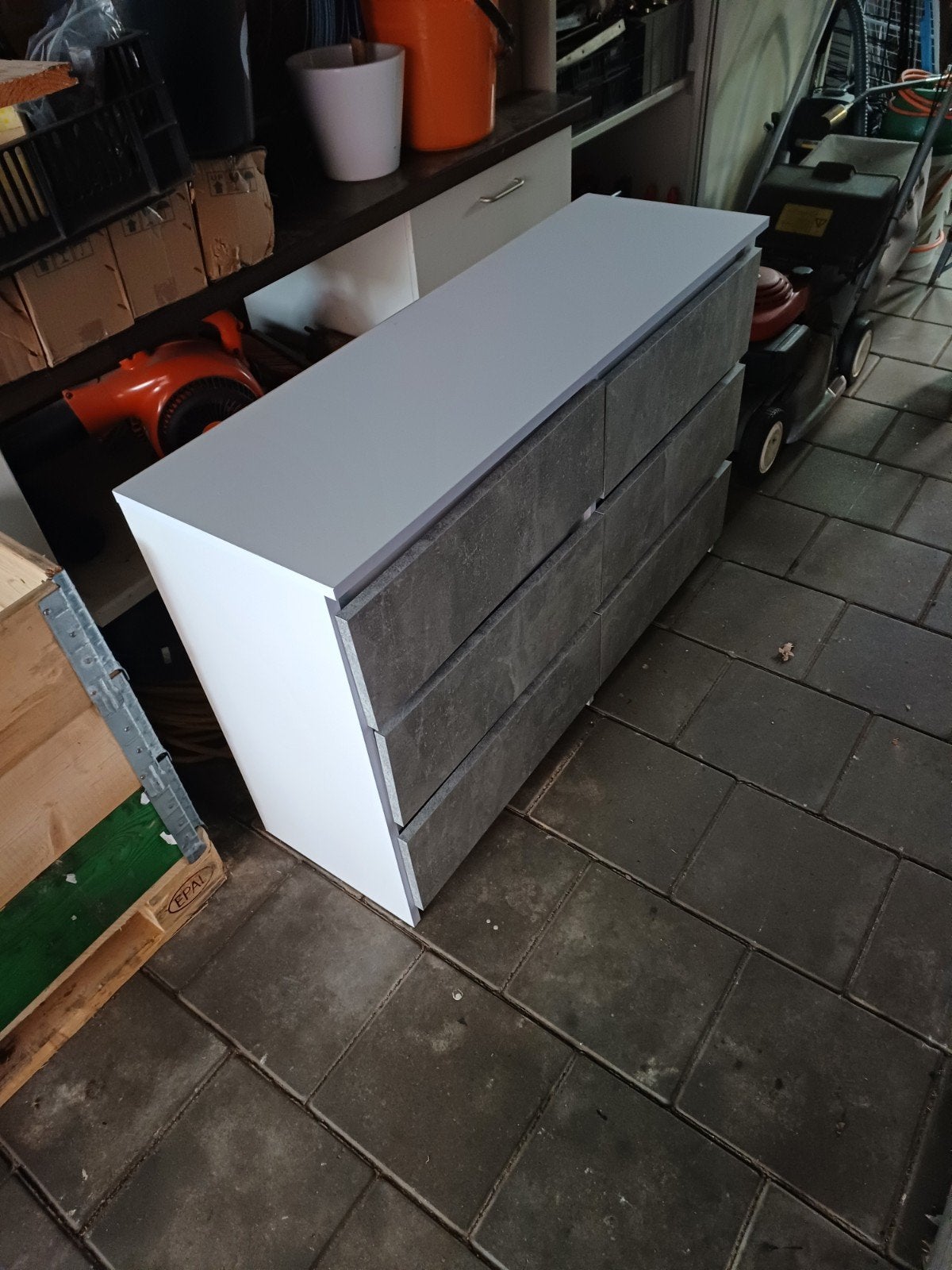 Moderne ladekast met 6 laden - Grijs/Wit, Huis en Inrichting, Ophalen, Overige materialen, Gebruikt, 100 tot 150 cm