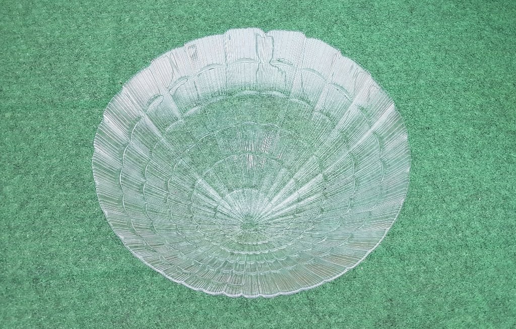 Glazen schaal / schelp schaal - Ø 32 cm, Schaal, Rond, Geribbeld, Ophalen of Verzenden
