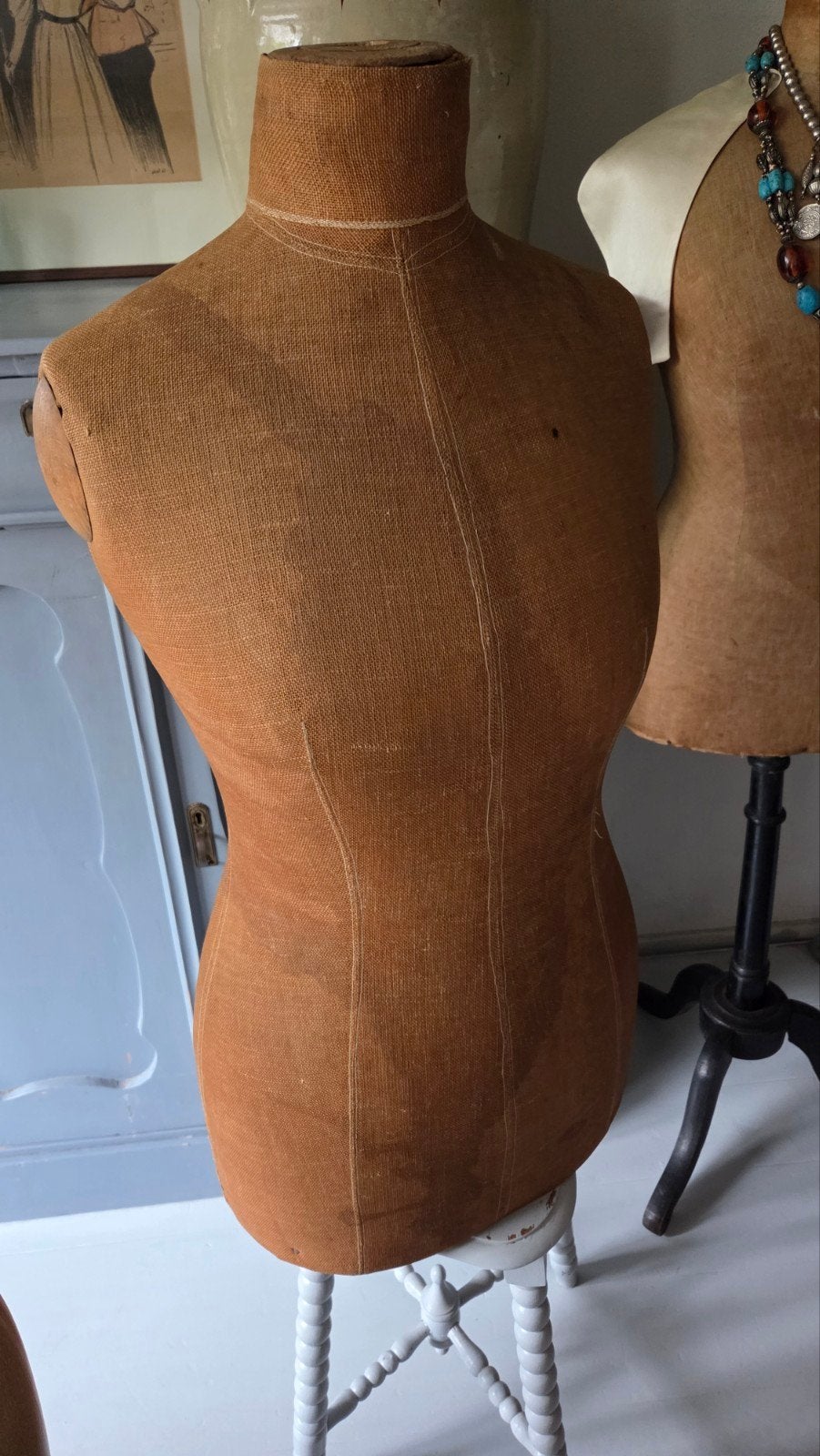 Oude Franse paspop buste of mannequin.
De paspop is 83 cm, Antiek en Kunst, Curiosa en Brocante, Ophalen of Verzenden