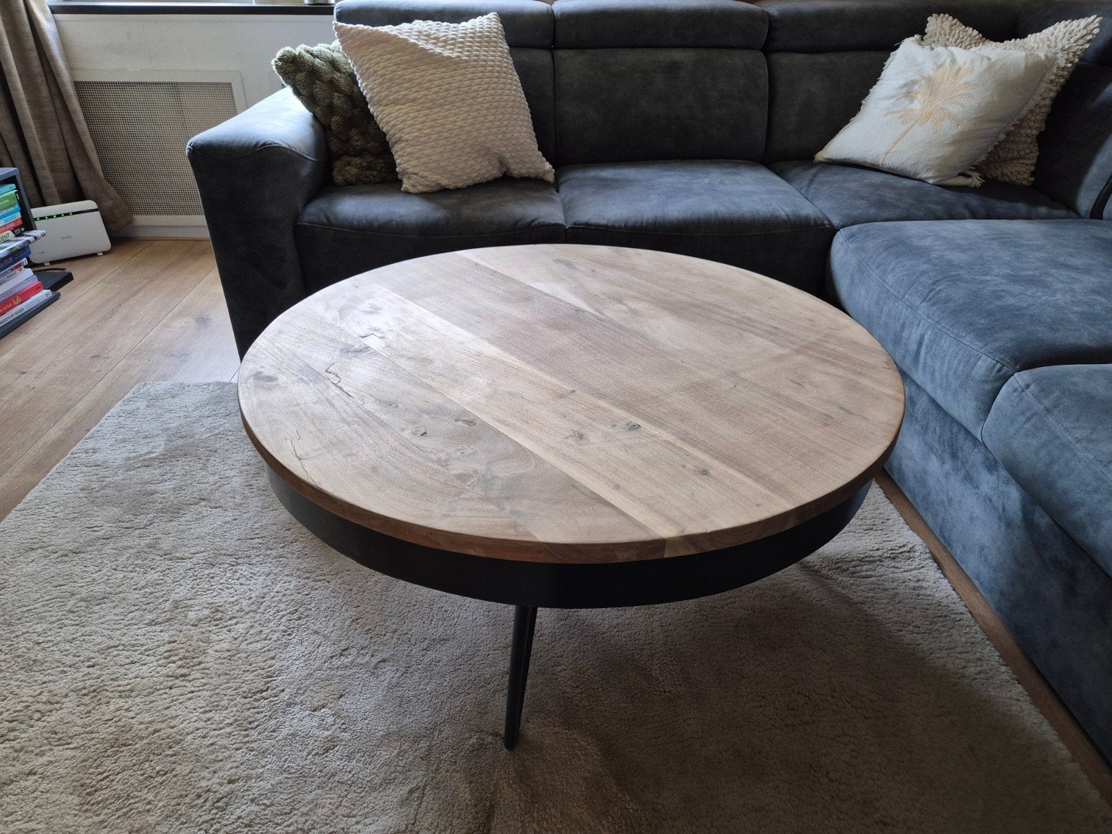 Salontafel + bijzettafel van mangohout – set, Ophalen, Gebruikt, 50 tot 100 cm, Rond