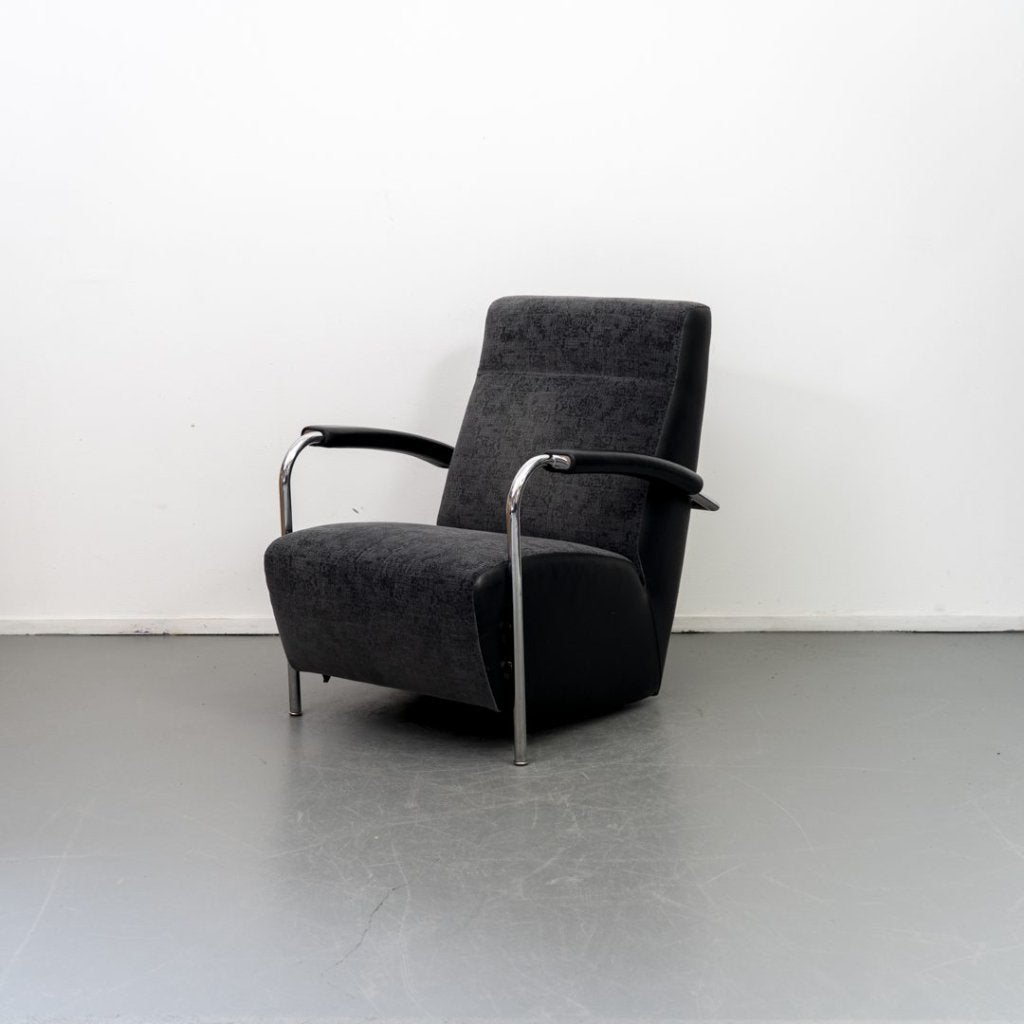 Leolux Scylla Fauteuil Hoog Zwart Stof - Chroom, Huis en Inrichting, Niet ingevuld, Leolux, Niet ingevuld, 75 tot 100 cm