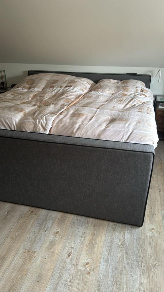 Luxe tweepersoons boxspring/bedframe antraciet, Ophalen, Tweepersoons, Zo goed als nieuw, 180 cm