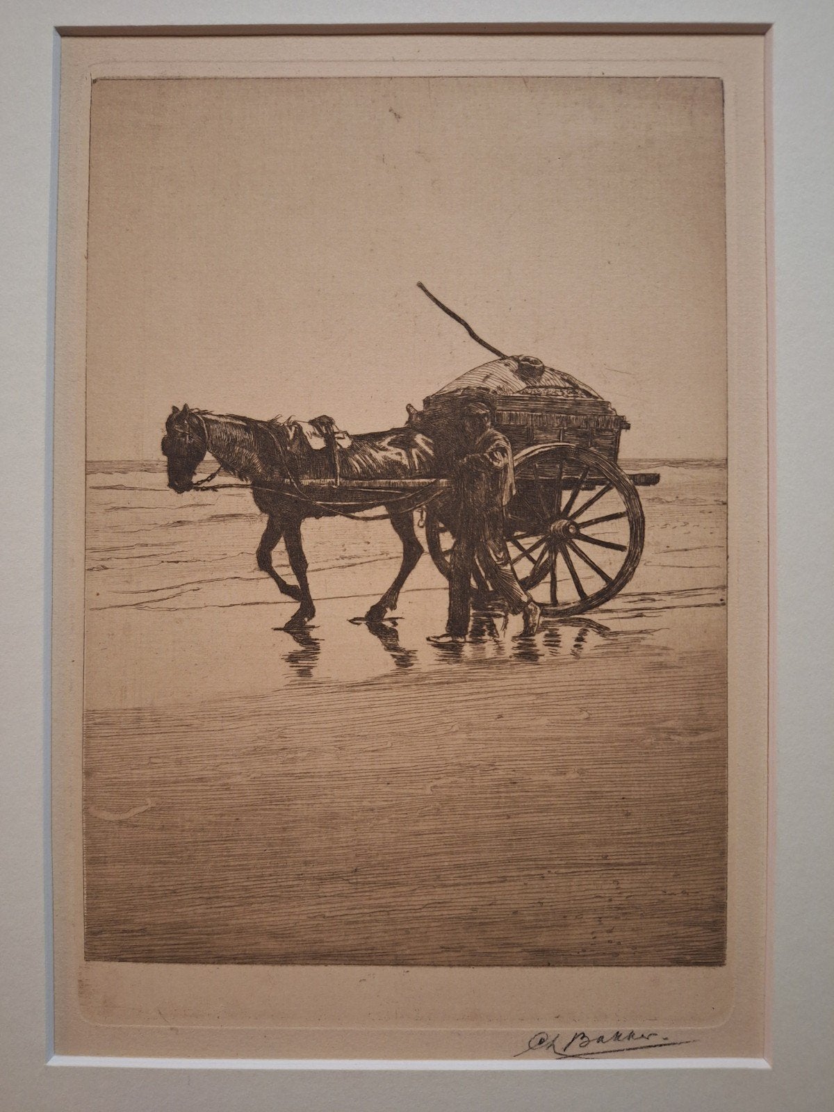 Ets Schelpenvisser door Bakker, Dagelijks leven, Ets, Ophalen of Verzenden, Gesigneerd