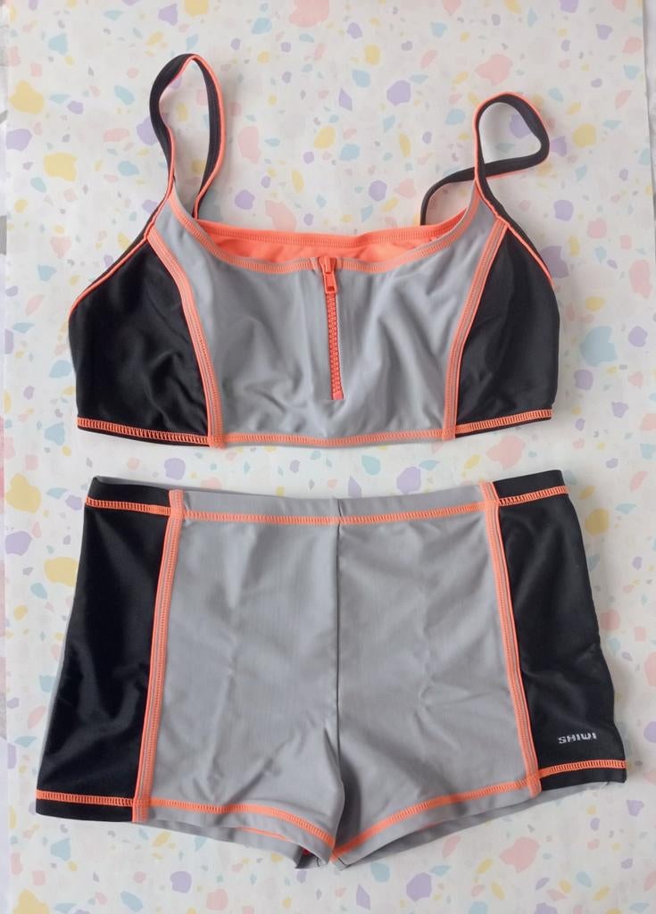 Bikini Top&Short Shiwi Zwart/Grijs/Oranje Rits, Overige kleuren, Verzenden, Zo goed als nieuw, Bikini