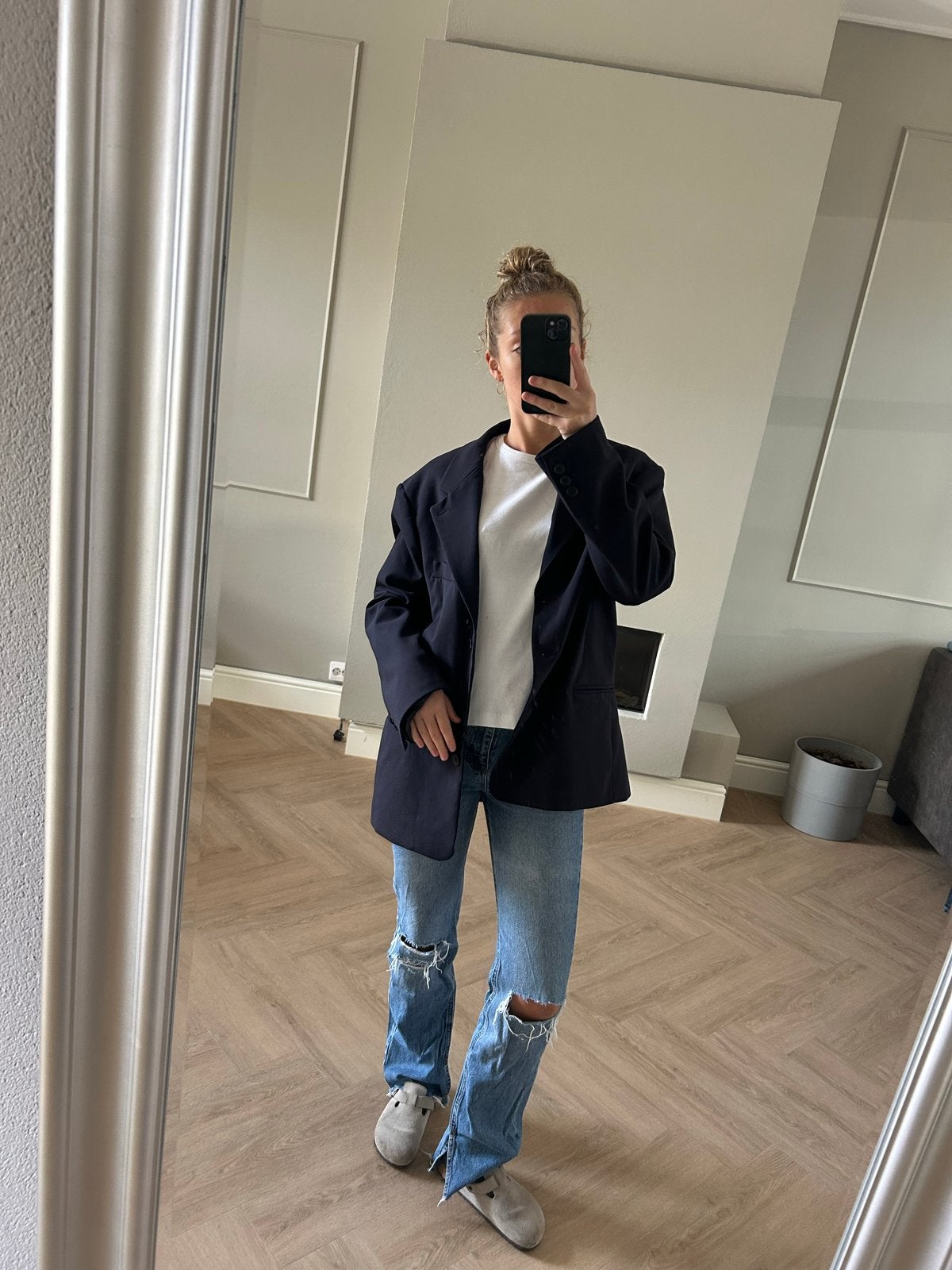 Pull&Bear ripped straight leg jeans met split maat 34, Ophalen of Verzenden, Gedragen, Blauw, W27 (confectie 34) of kleiner