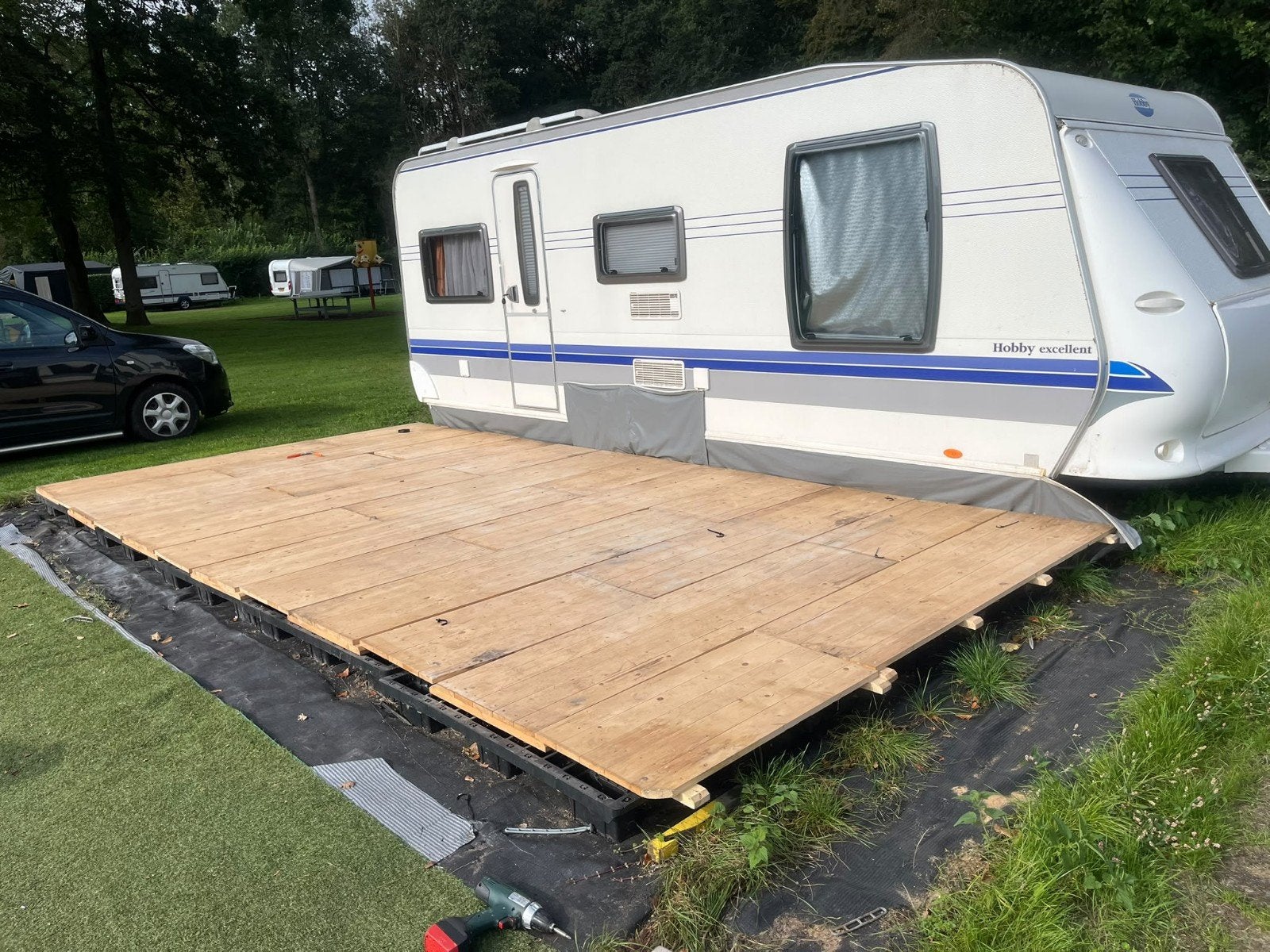 caravan vlonder voor seizoensplek, Caravans en Kamperen, Ophalen, Gebruikt