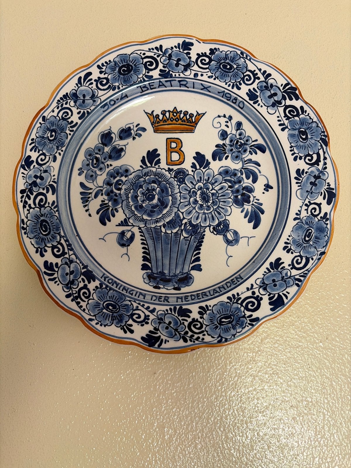 Delfts Blauw Herdenkingsbord Koningin Beatrix 1980, Ophalen of Verzenden