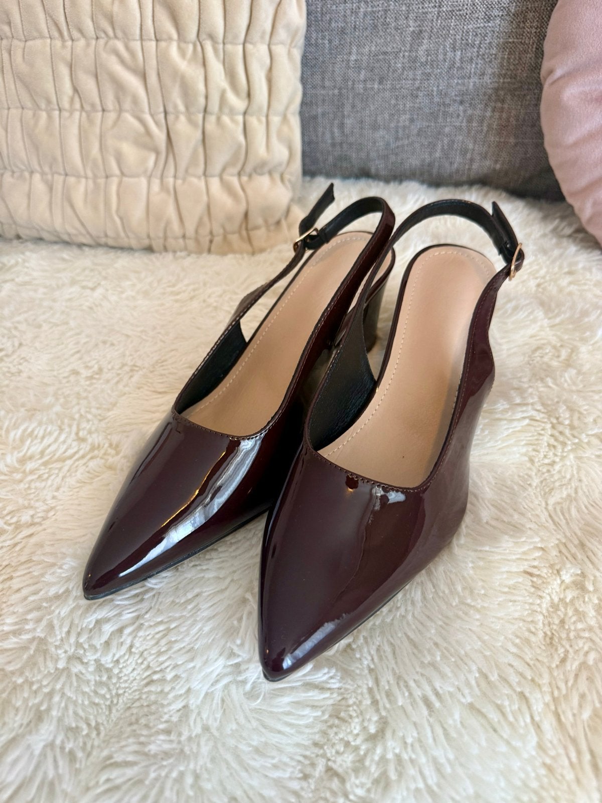 Nieuwe bordeauxrode lak slingback pumps, maat 40, Ophalen of Verzenden, Nieuw, Rood, Pumps