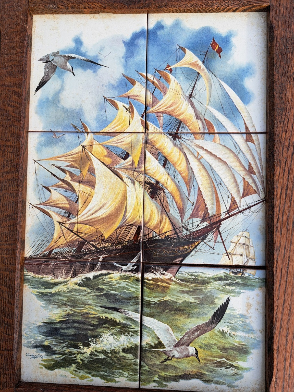 tegel tableau met zeilboot  zeilschip, Ophalen of Verzenden