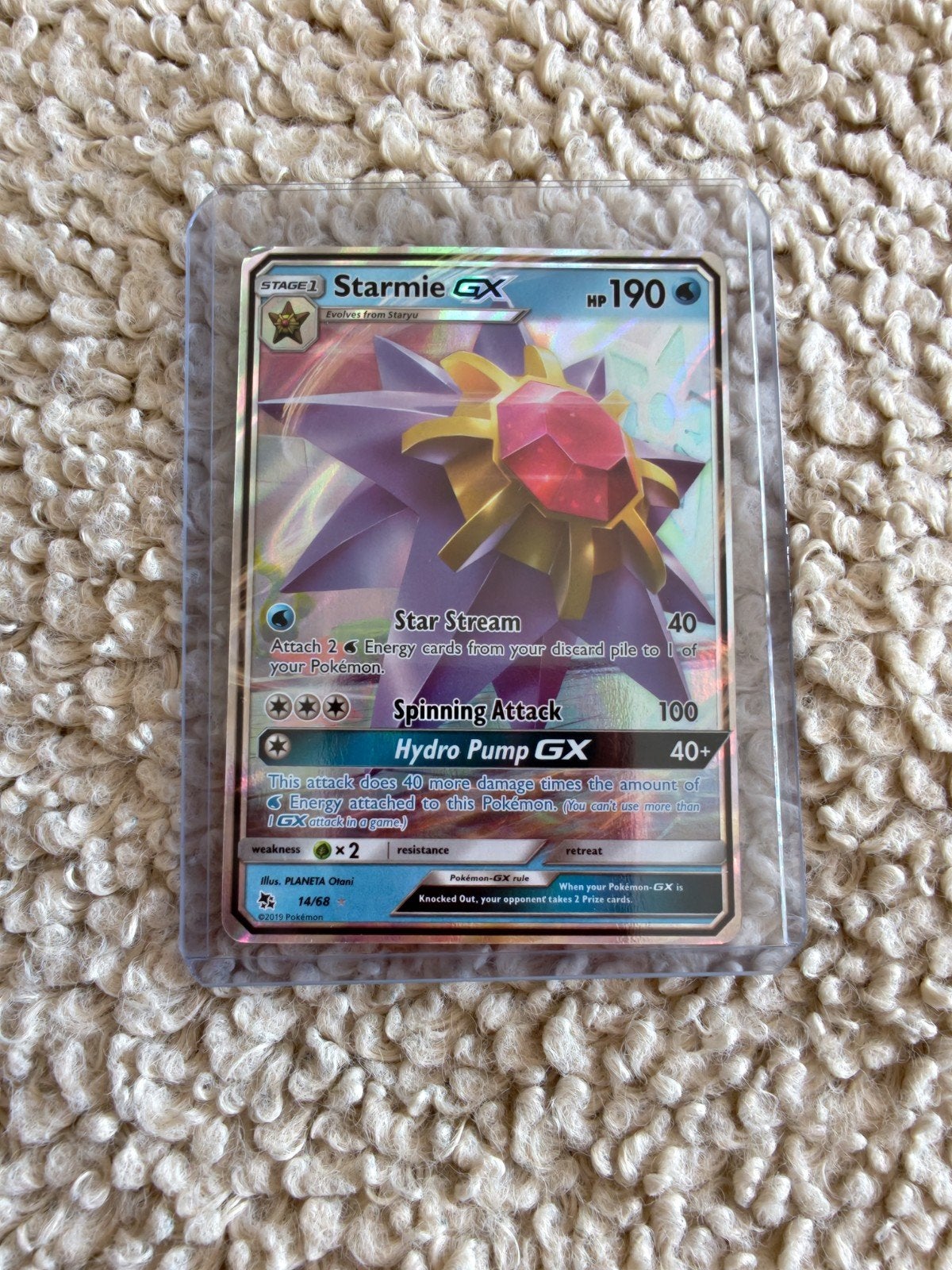 Starmie GX Pokémon kaart, nummer 14/68 Hidden Fates., Ophalen of Verzenden, Zo goed als nieuw