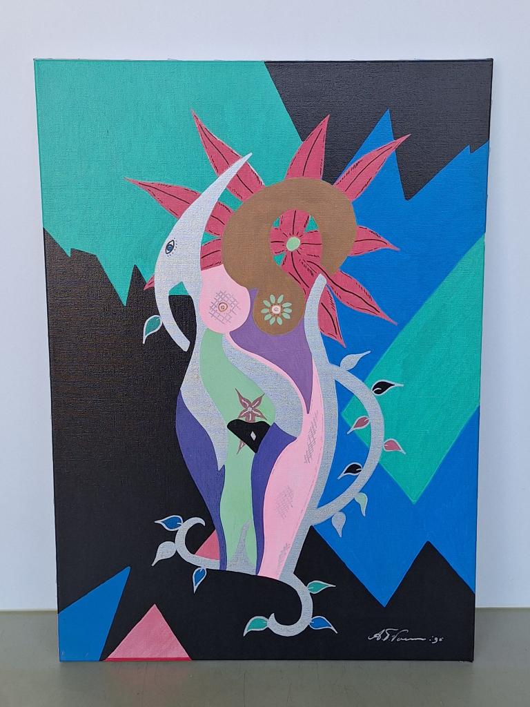 schilderij Tonnie Voorn De verborgen vrouw 50x70cm, Antiek en Kunst, Ophalen of Verzenden