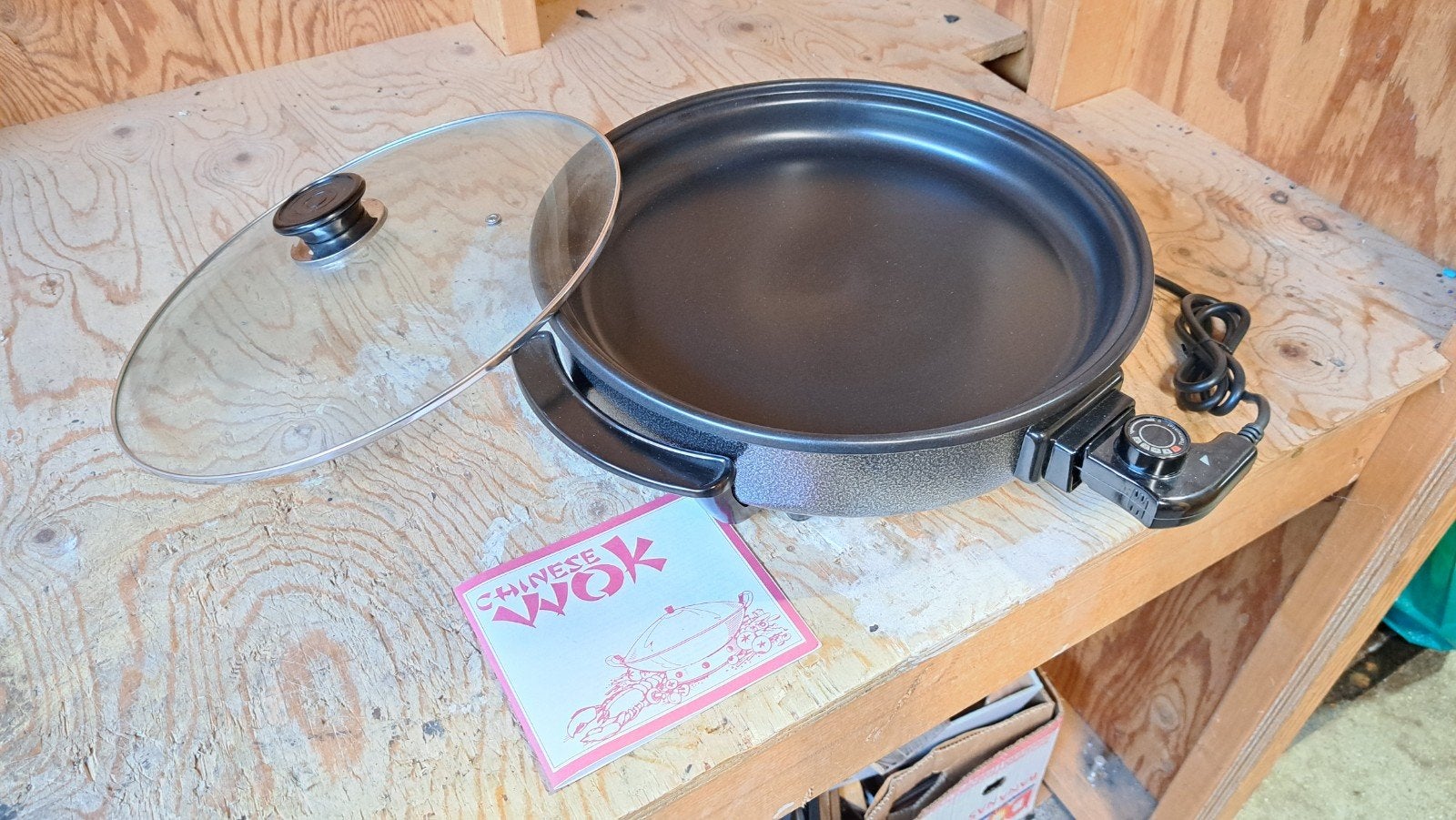 Elektrische Wokpan met Glazen Deksel en Thermostaat NIEUW, Ophalen, Gebruikt