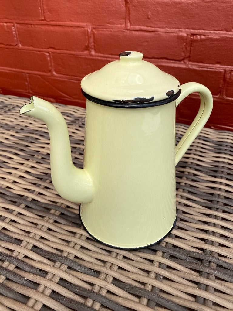 Brocante, vintage pastelgele/zachtgele koffiepot/koffiekan, Ophalen of Verzenden