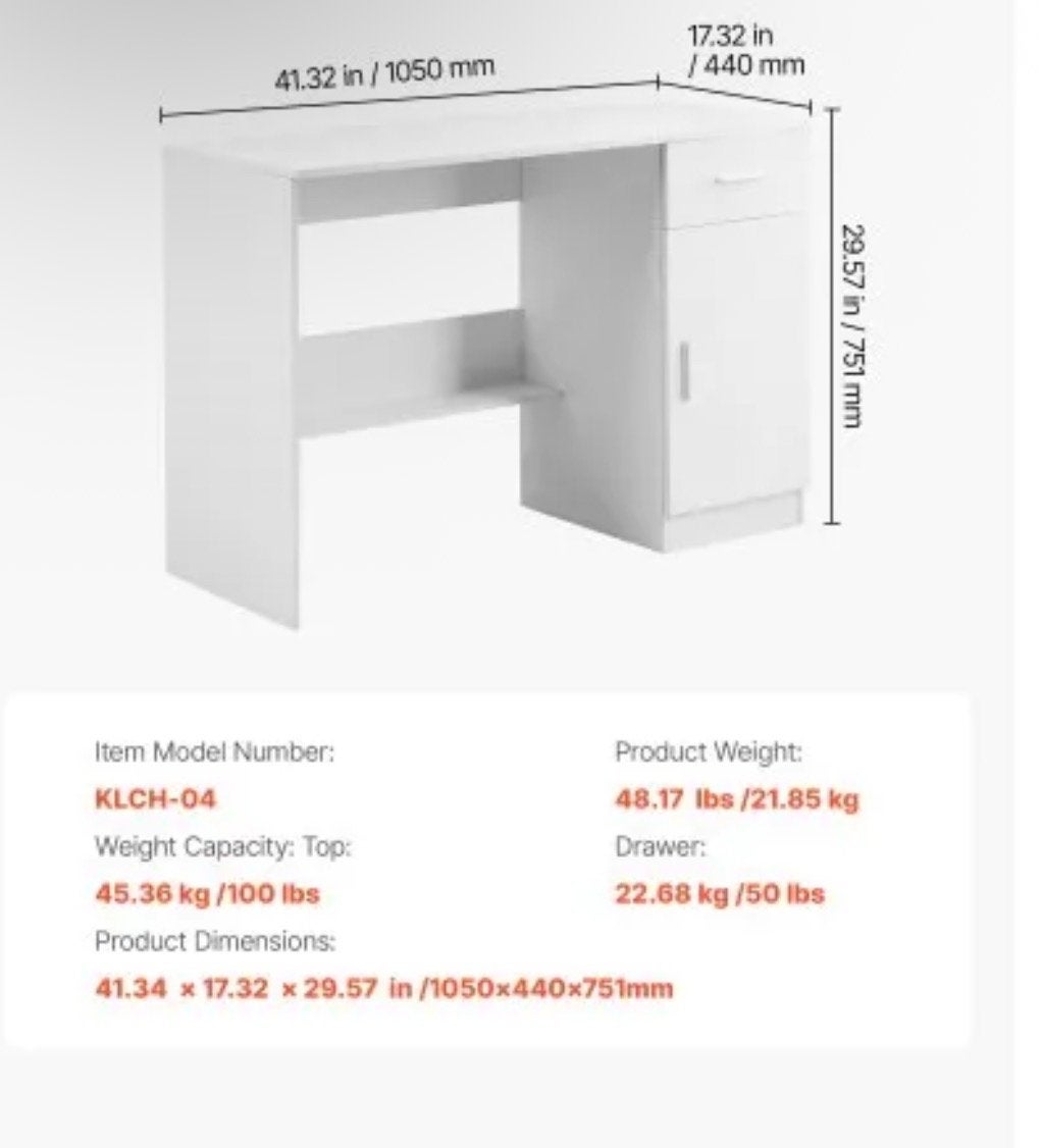 Wit bureau met lade en kastje - 100x40 cm, Huis en Inrichting, Bureaus, Ophalen, Gebruikt, Met lades, Spaanplaat of MDF