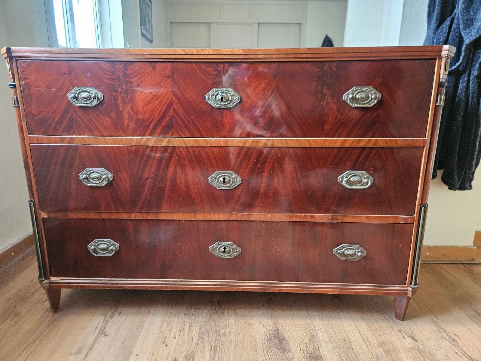 Antieke ladekast met 3 laden - Mahoniehout, Antiek en Kunst, Ophalen