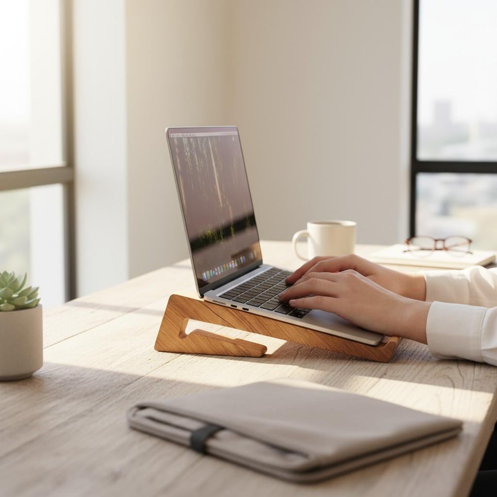 Universele 2-delige Houten Laptopverhoger - Ergonomisch, Computers en Software, Laptopstandaarden, Ophalen of Verzenden, Nieuw