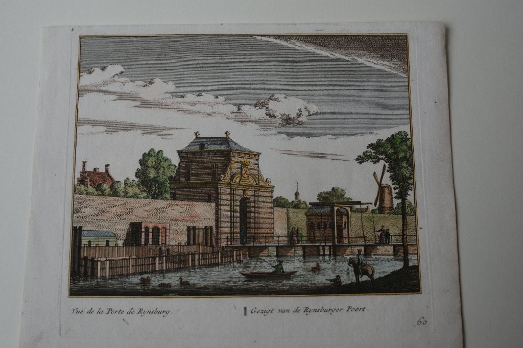 LEIDEN Kopergravure RIJNSBURGER-POORT 1731 A. Rademaker E15, Verzenden, Stadsgezicht, 19 cm, Handgekleurd