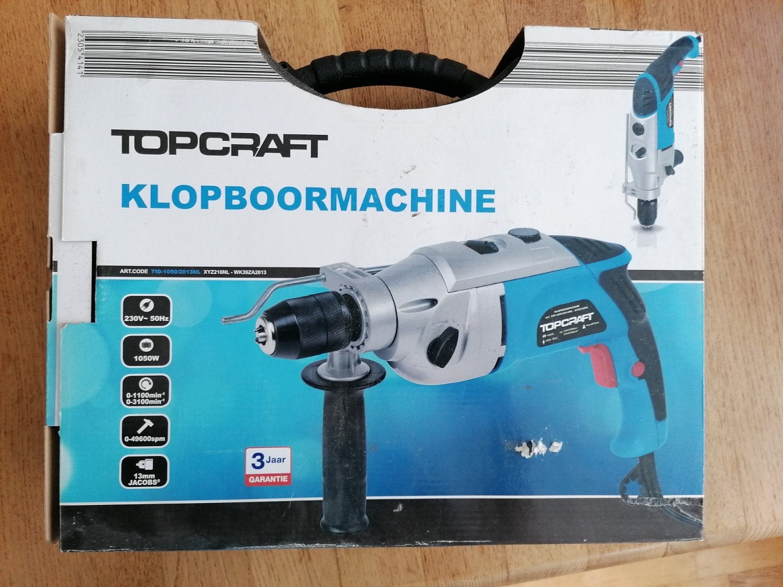 Topcraft Klopboormachine 1050W - bijna nieuw in koffer, Doe-het-zelf en Verbouw, Gereedschap | Boormachines, Boormachine, 600 watt of meer