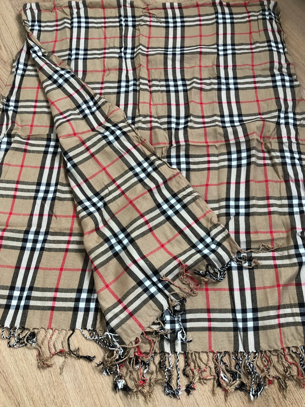 Pashminette viscose pashmina geruit ruitjes beige bruin, Kleding | Dames, Mutsen, Sjaals en Handschoenen, Ophalen of Verzenden