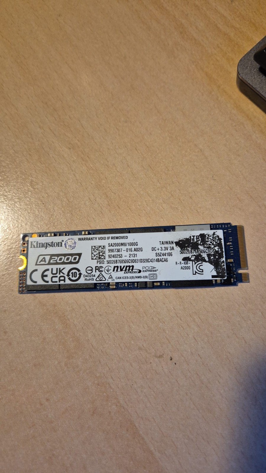 Kingston A2000 1TB NVMe SSD, Computers en Software, Harde schijven, Intern, Gebruikt, Kingston, Server