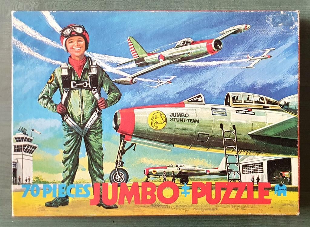 Unieke Jumbo Puzzel Nederlandse Luchtmacht Thunderstreak Jet, Ophalen of Verzenden, 10 tot 50 stukjes