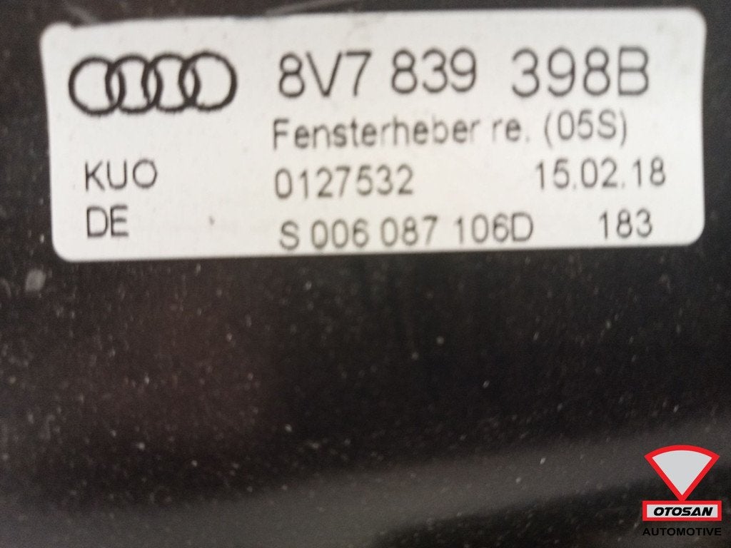 Audi A3 8V Cabrio Raammechanisme Rechts Achter 8V7839398B, Auto-onderdelen, Gebruikt, AUDI AG, Auto-Union-Strasse 1
85045  Ingolstadt, DE
