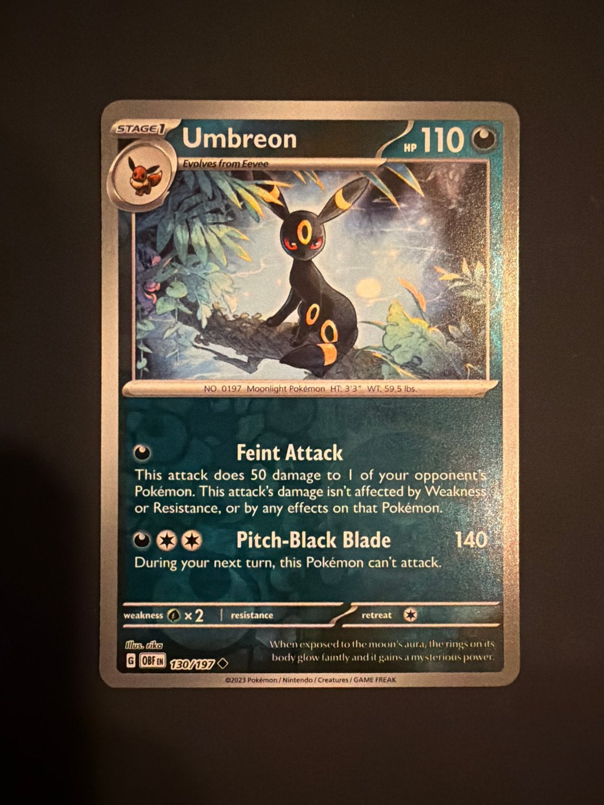 Pokémon Kaart Umbreon 130/197 Obsidian Flames, Verzenden, Zo goed als nieuw, Losse kaart