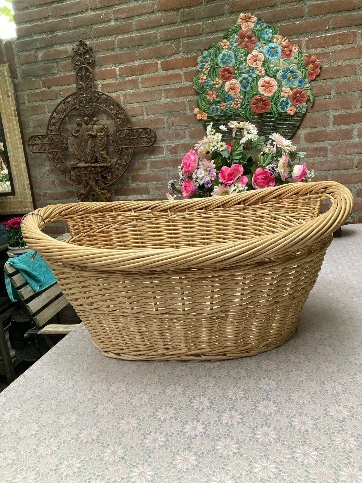 Grote rieten wasmand, Antiek en Kunst, Antiek | Woonaccessoires, Ophalen