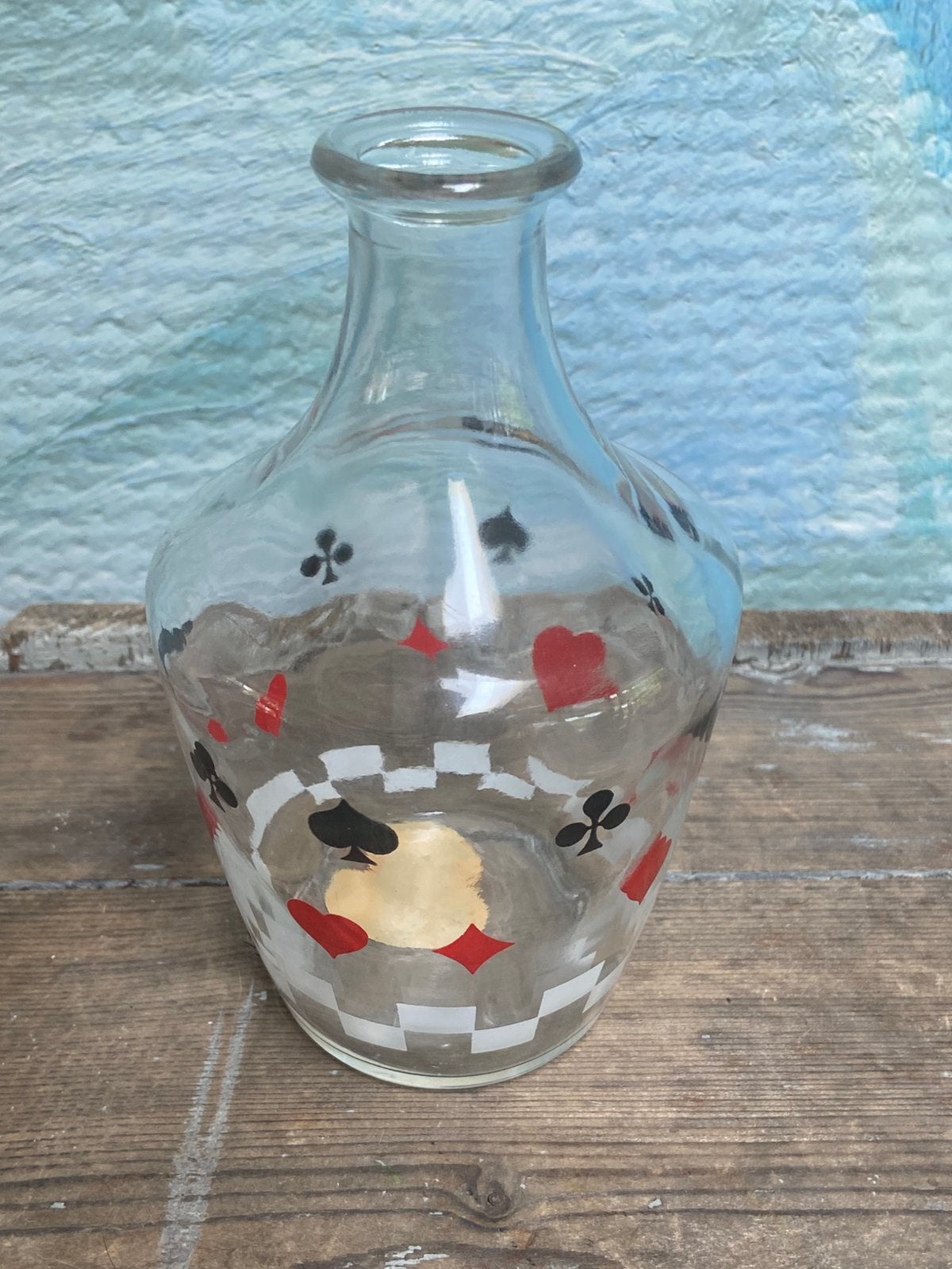 Vintage ‘60 Luminarc karafje met speelkaartmotieven, Ophalen of Verzenden