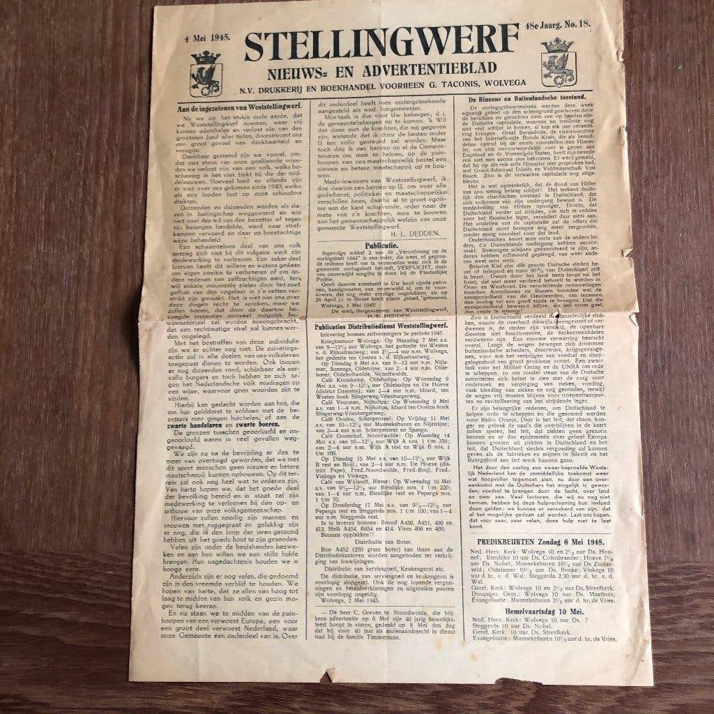 4 Mei 1945. STELLINGWERF Nieuws- en Advertentieblad., Verzenden, Nederland, Boek of Tijdschrift