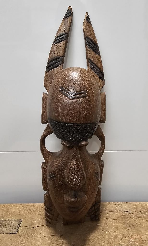 LEUK HOUTEN MASKER, Handgemaakt, 20 - 50 cm, Hout, Bruin