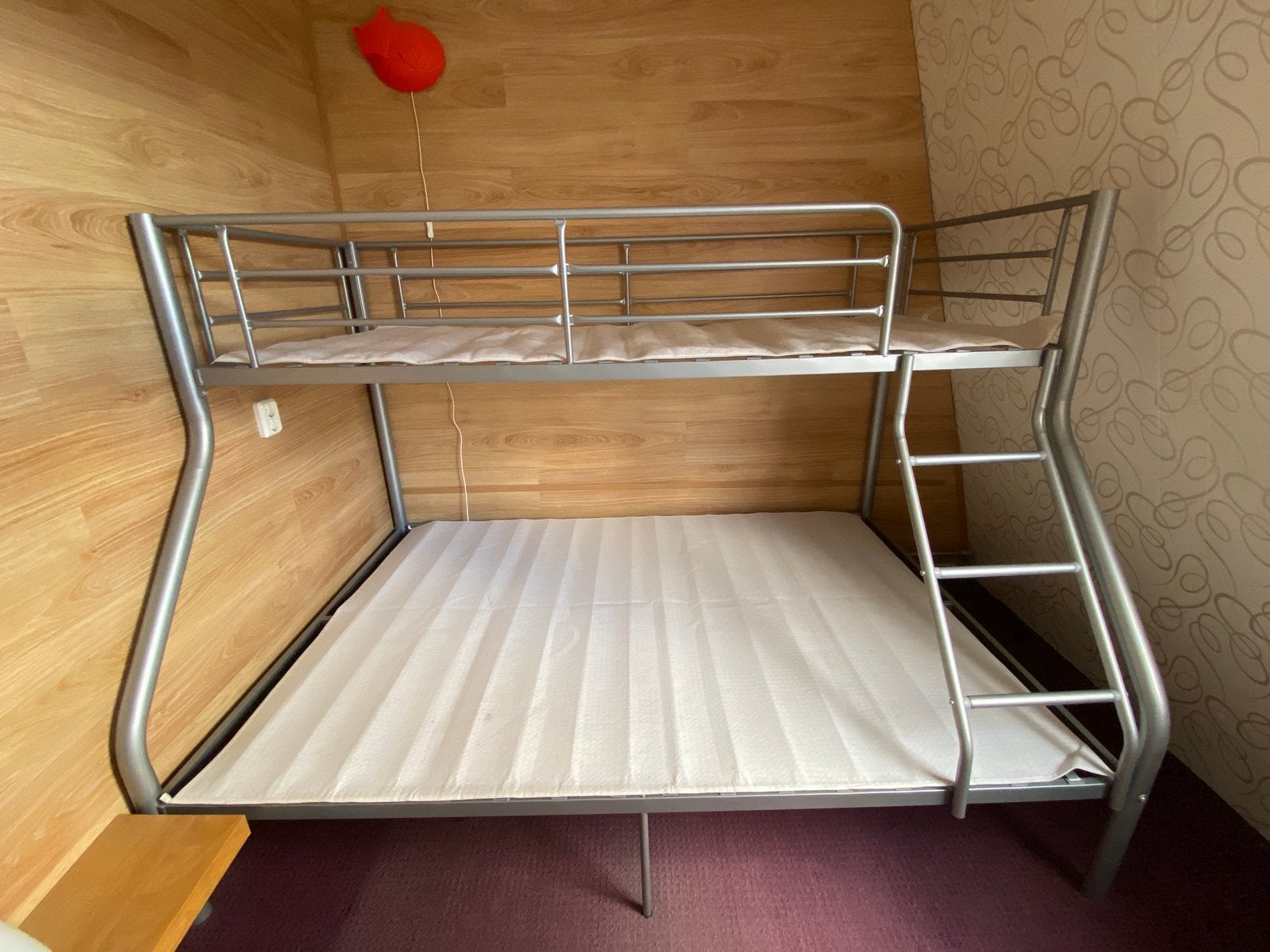 Stapelbed triobed 3 pers.  in grijs metalen kleur., Ophalen, 160 tot 180 cm, Tweepersoons, 140 cm