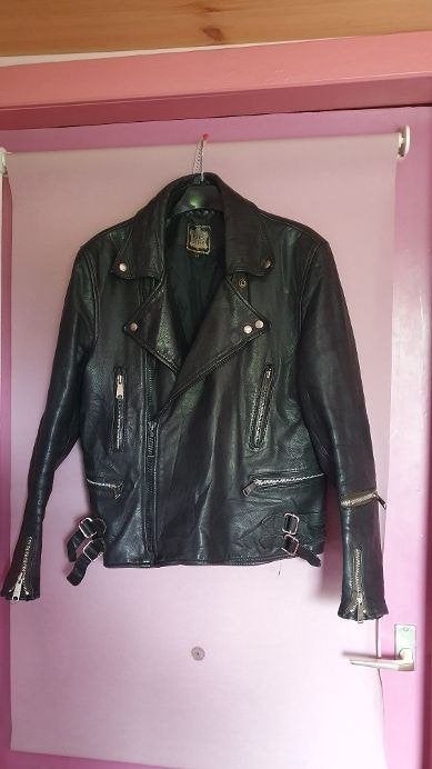 Origineel vintage leren bikerjack, Verzenden, Gedragen, Maat 48/50 (M), Zwart
