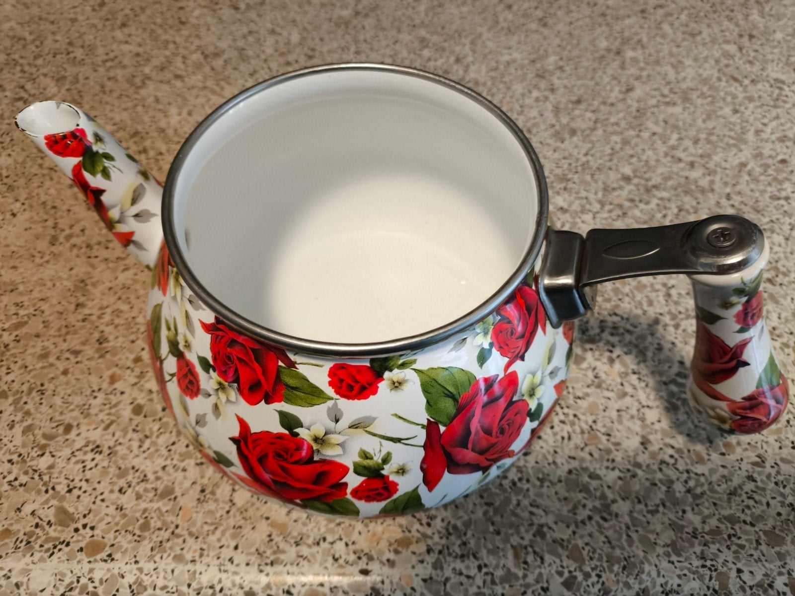 Emaille theepot met bloemen - inductie gas elektrisch 1.75L, Ophalen, Vintage, Zo goed als nieuw, Theepot
