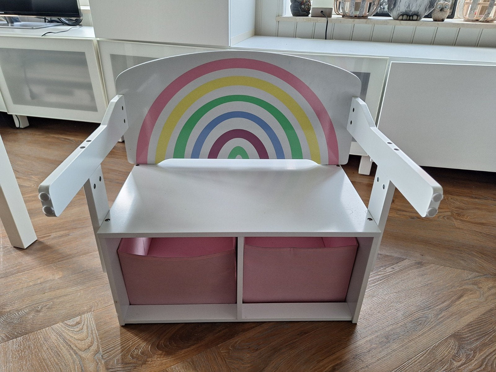 Mooi houten speeltafeltje, bankje met opbergruimte, Ophalen, Zo goed als nieuw
