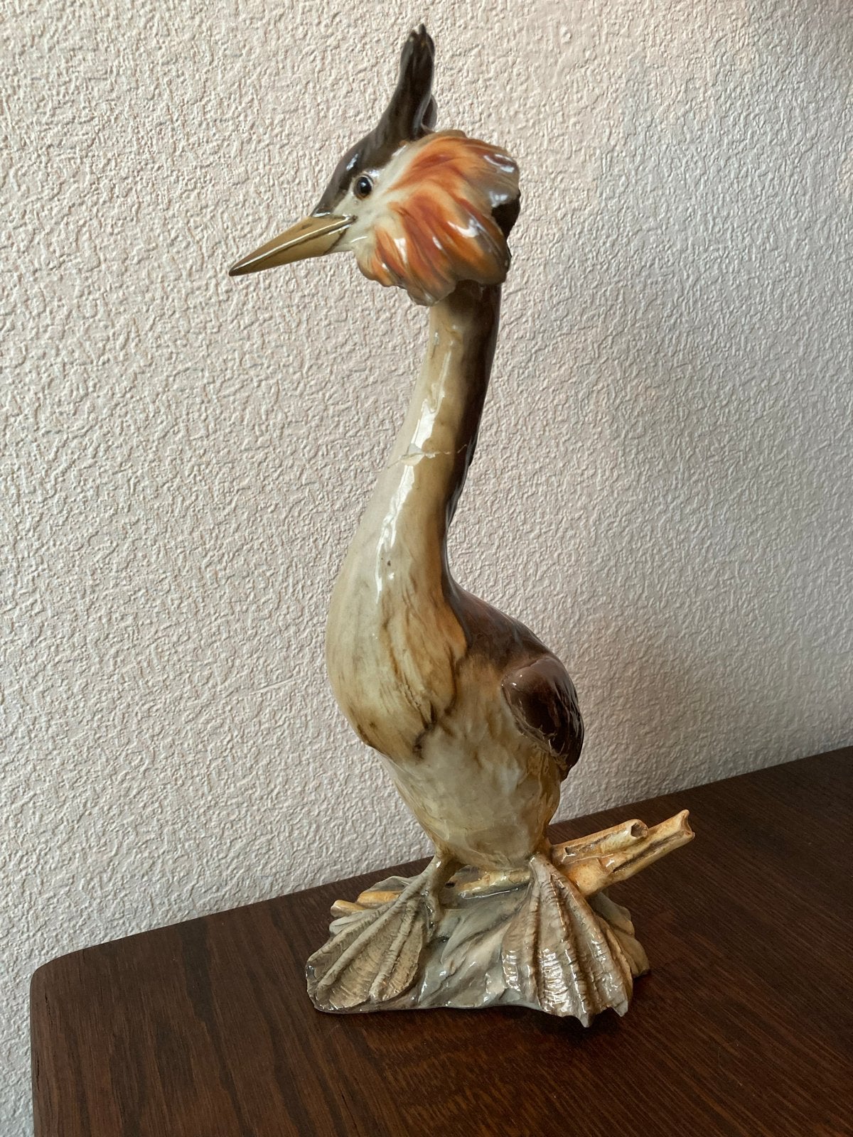 Gedetailleerde handbeschilderde porseleinen fuut - 30,5 cm, Antiek en Kunst, Ophalen of Verzenden