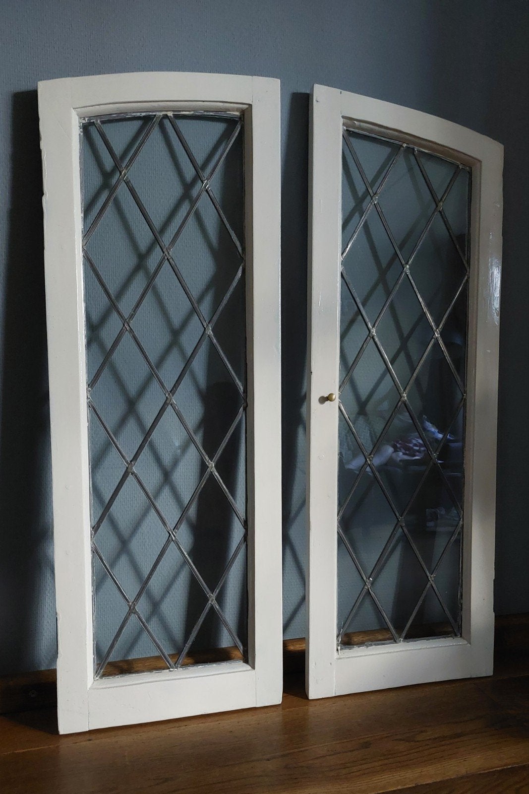 Set van 2 glas in lood ramen - Gebruikt, Doe-het-zelf en Verbouw, Glas en Ramen, Gevelraam of Ruit, Gebruikt, Minder dan 80 cm
