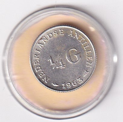 Nederlandse Antillen 1/4 Gulden 1963 Zeer Fraai en Patina, Koningin Juliana, Verzenden, Zilver, 25 cent