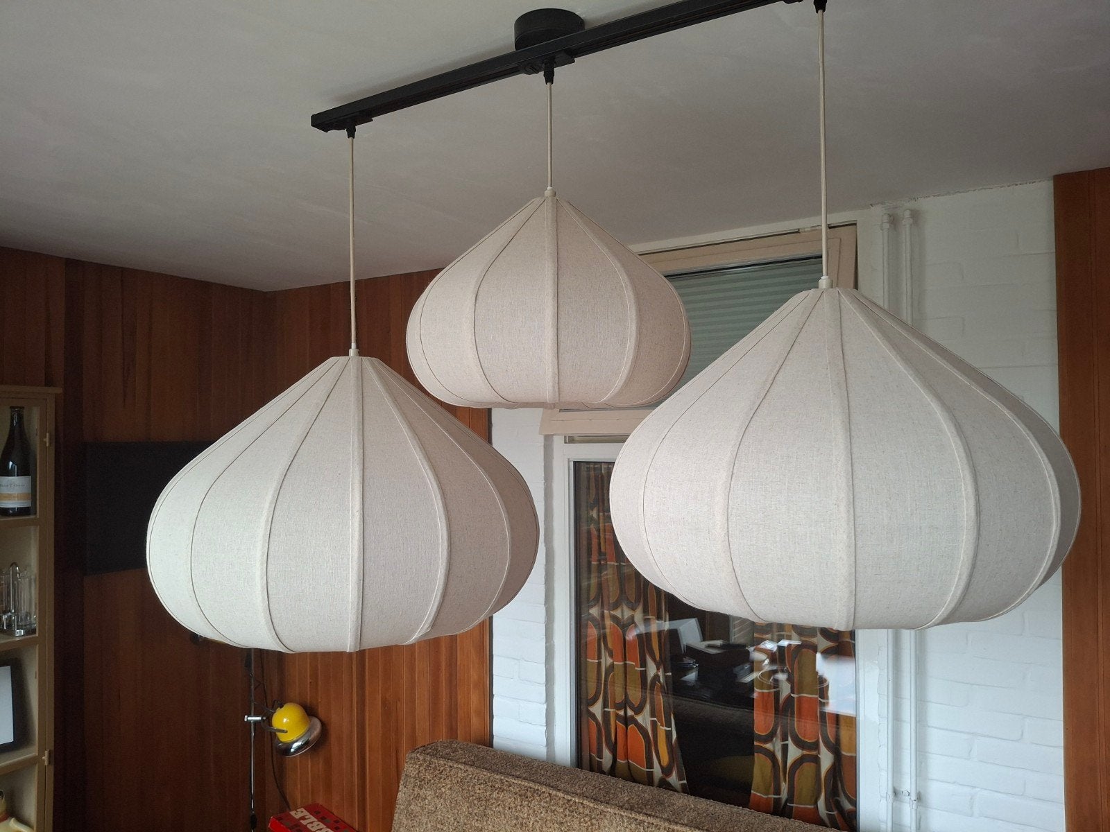 Retro hanglampen set - 3 stuks - Jaren '70 design, Ophalen, Metaal, E27 (groot), Zo goed als nieuw