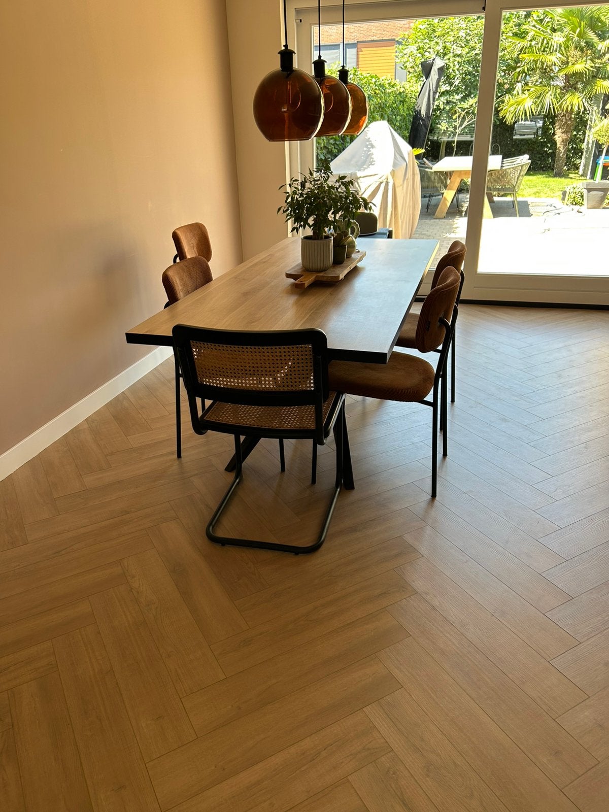 Moderne eettafel (90x190), Ophalen, 50 tot 100 cm, Zo goed als nieuw, Vijf personen of meer